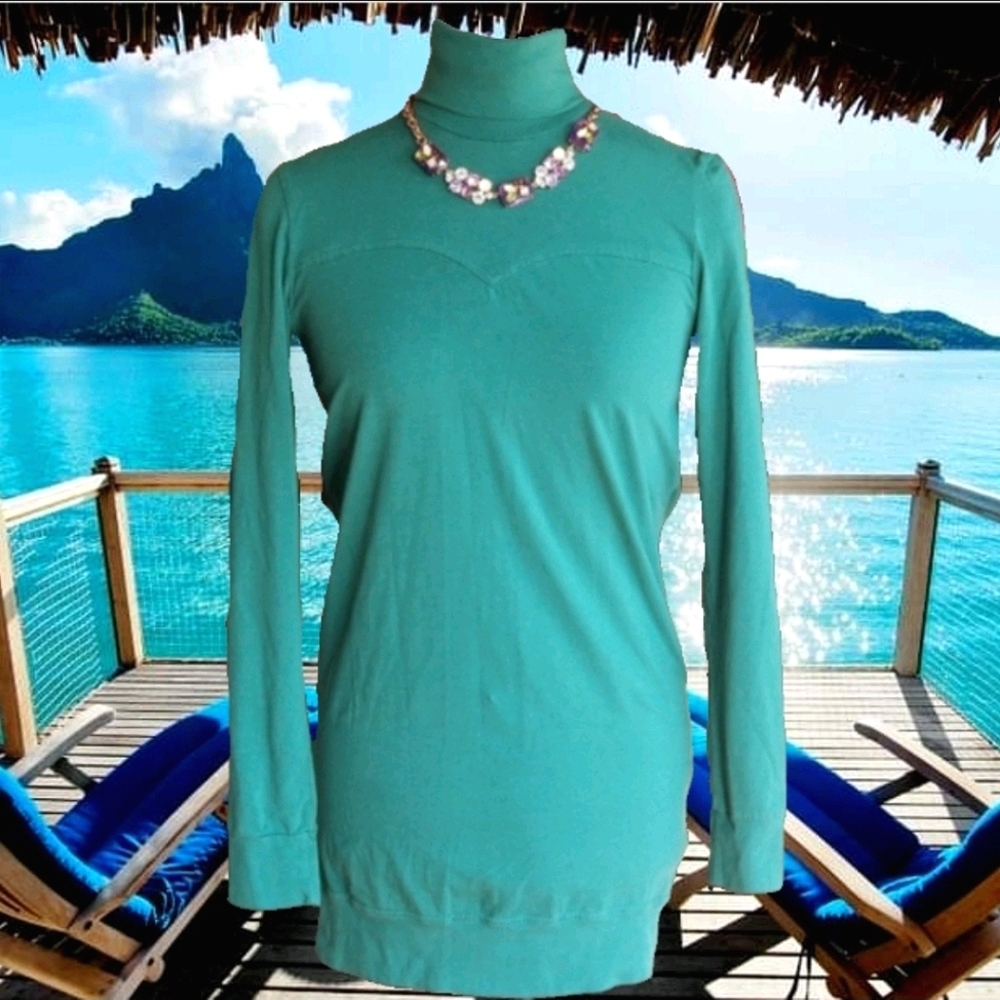 SYNERGY organic long sleeve T-neck Teal Dress sz M